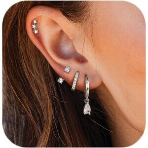 14K Gold Plated Earring Sets for Women Dainty Stud Huggie Hoop